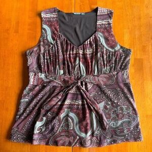 Y2K Apt. 9 brown and pink paisley print tie front top